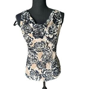 St. John Petite Sleeveless Floral Cowl Neck Knit Top Size P